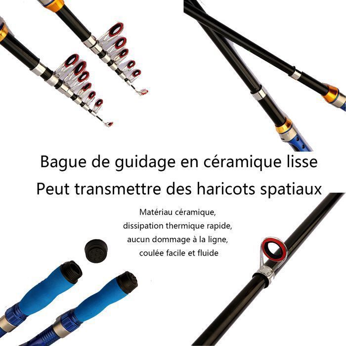 Canne à Pêche Télescopique Portable 1,2 M - Avec Moulinet - Poignée EVA Légère - Rétractée 30,5 Cm - Pour Eau Douce/salée - 8