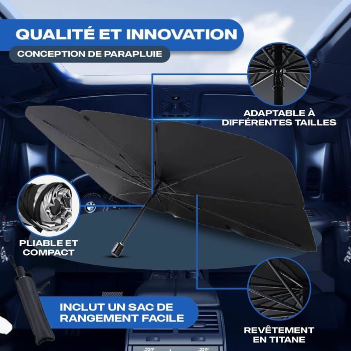 Pare-soleil Parapluie Pour Voiture – Revêtement Titane, 135 X 79 Cm, Antichaleur Et UV