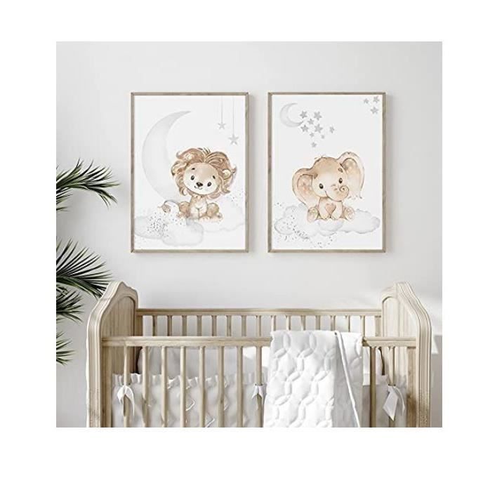 3 Affiches Girafe Lion Elephant Decoration Chambre Bebe Posters