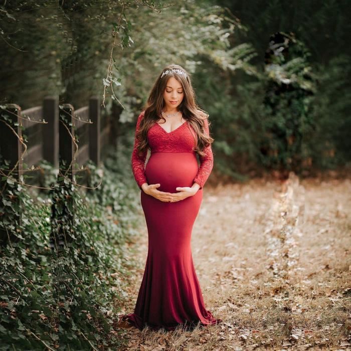 Robe Grossesse Shooting Photo Robe Elégante Vetements Maternité Robe Longue  en Dentelle à Manche Longue Femme Enceinte Co vin roug Rouge - Cdiscount  Prêt-à-Porter