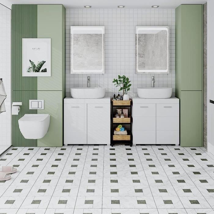 Meuble Sous Vasque Salle De Bain 80x30x65 Cm - Blanc, Avec 3 étagères, 2 Tiroirs Et 2 Portes - Rangement Optimal - 13
