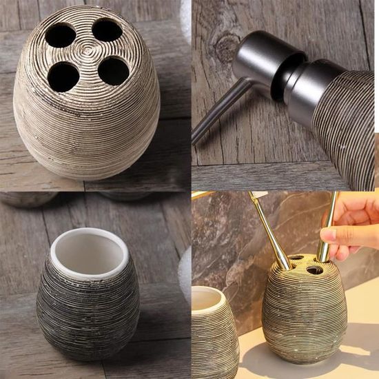 Ensemble d'accessoires de Salle de Bain 5 pièces en Acrylique avec Tasse de Bain, Bouteille, Porte-Brosse à Dents, Porte-Savon, Distributeur de Savon Liquide, Pompe à Lotion pour Maison, Salle de