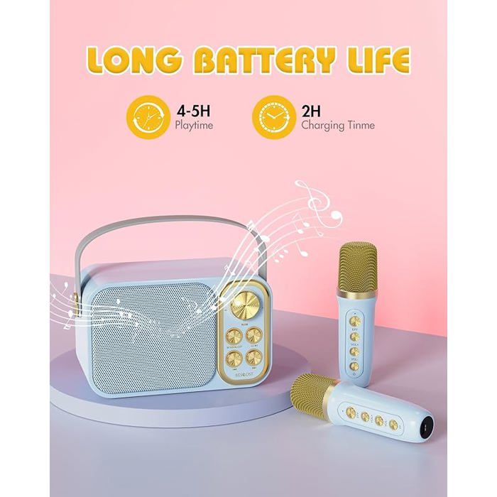Machine À Karaoké Portable Dynasonic Avec 2 Micros, Enceinte Haut-Parleur Bluetooth, Designs Exclusifs, Lecteur Usb/Sd, Lumières, Cadeau Pour Enfants (Modele 15 Lumière) refurbished