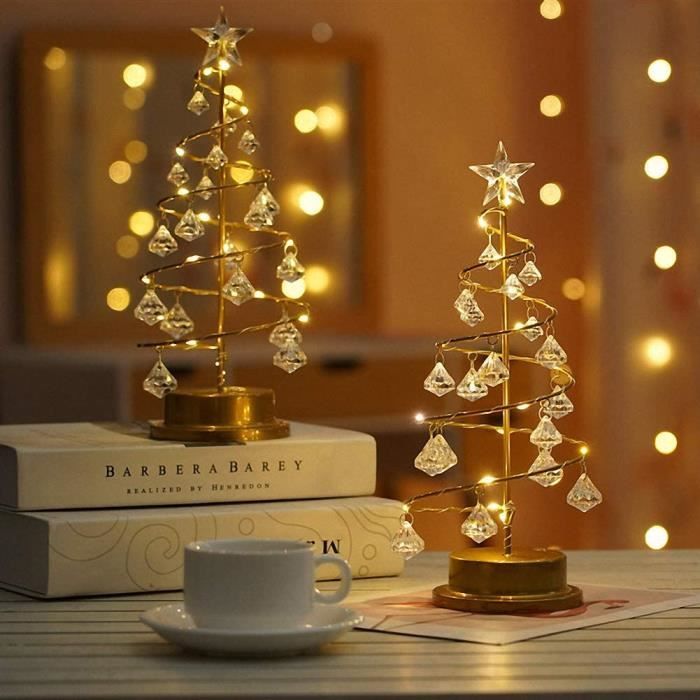 Arbre de Noël Lumineux en Métal,Lampe LED Décorative de Sapin de Noël,Decoration  Noel Table en Fer en Spirale avec Boules de Cristal - Cdiscount Maison
