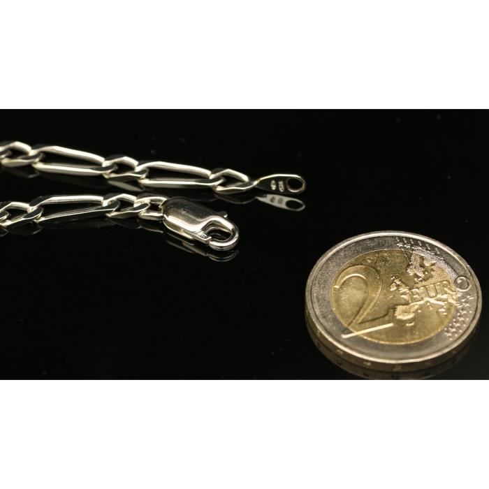 Chaîne Maille Figaro Argent Massif 925 - 4mm Pour Homme Ou Ado, Marque Ascalido