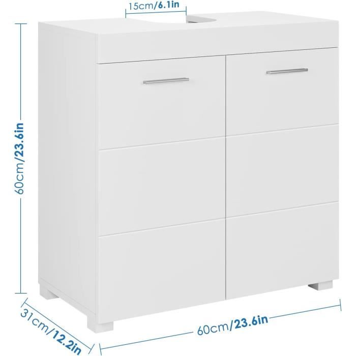Meuble Sous Vasque Salle De Bain – 80x30x65cm – 2 Portes, 2 Tiroirs, 3 étagères – Blanc – Rangement Optimal
