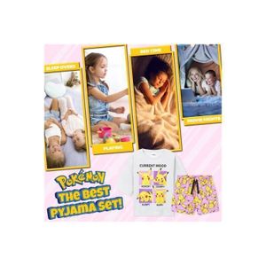 Pyjama Pikachu & Eevee Filles - Manches Longues Ou Courtes, 100% Coton, Licencié Pokémon