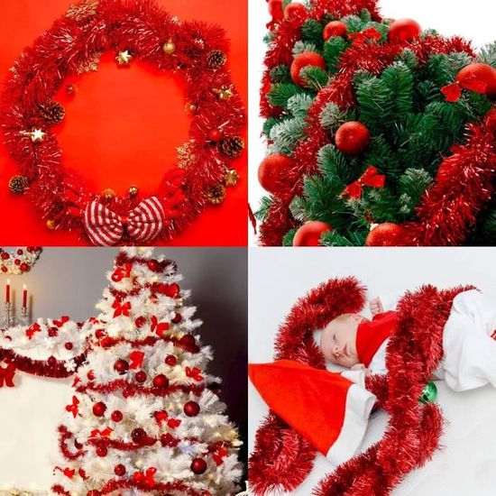 TATAFUN Guirlandes Sapin De Noel Lot de 4 Brillant Guirlandes Rouges Décoration pour Arbres de Noël Vacances de Noël Décorations Intérieures et Extérieures