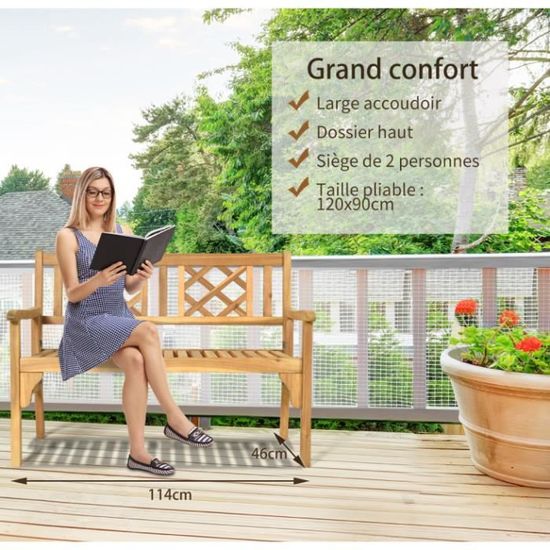 Banc De Jardin En Bois – Avec Dossier Et Accoudoirs – Large – Pour Balcon Ou Terrasse – Neuf
