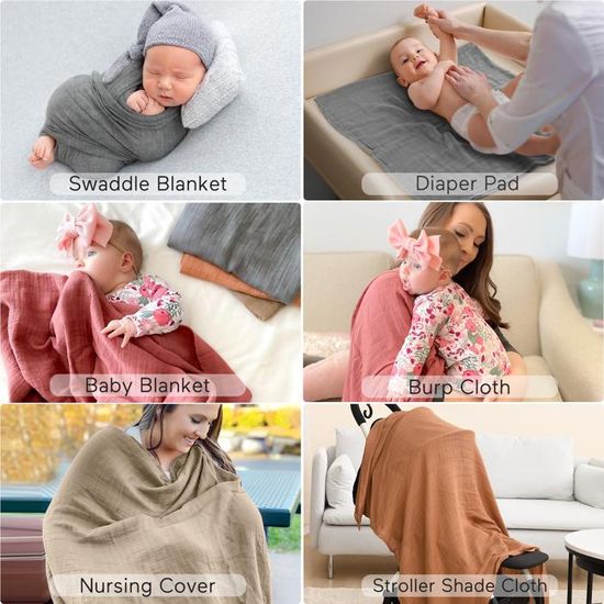 Lot De 4 Langes Bébé 120x120cm Momcozy - Coton Et Bambou, Doux Et Respirant Pour Nouveau-nés