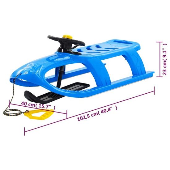 Luge Traîneau En Contreplaqué 110x40x34 Cm – Corde De Traction 180cm, Capacité 100kg – Sports D'hiver En Famille