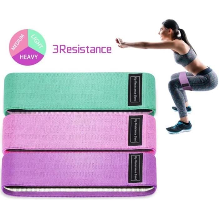 Bande Élastique Fitness en Tissu,Bande de Résistance 3Niveaux de Force,Équipement d'Exercices pour Rééducation Physique Musculation. - Sport