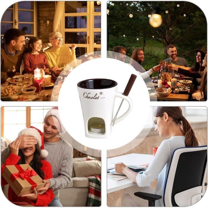 Tasse à Fondue Au Chocolat En Céramique - Avec Fourchette Et Support Bougie, Idéale Pour Desserts