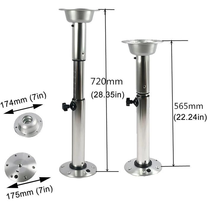 Pied Télescopique Réglable Aluminium Argent - Hauteur 490 à 720 Mm, Pour Caravane, Camping-car, Bureau, Yacht - 9
