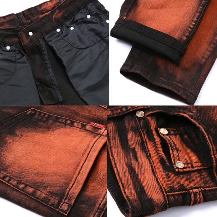 Jeans Homme orange moto Je 27 LEOCLOTHO Slim Adulte Taille standard