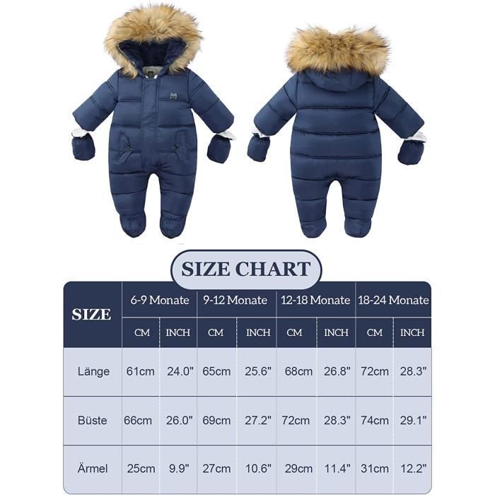 Combinaison De Neige Hiver Pour Bébé Fille Et Garçon – Unie, épaisse Avec Gants Intégrés – Taille 0-24 Mois – Matière Douce Et Chaude