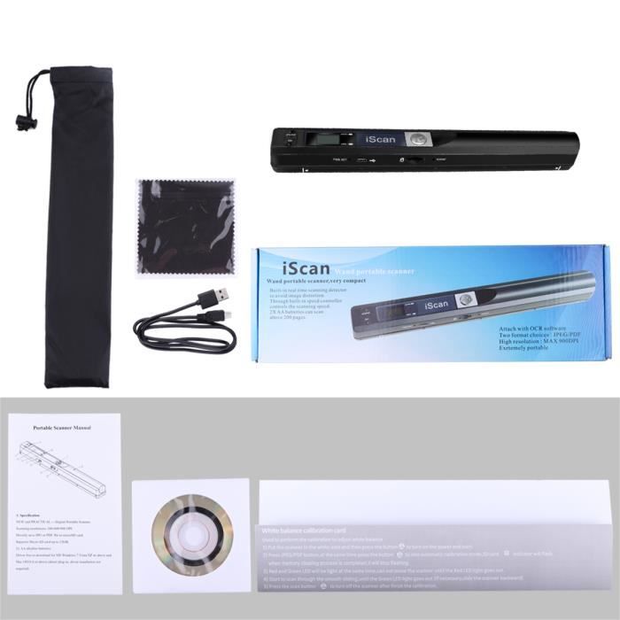 Scanner Portable USB – Format A4, Résolution Jusqu'à 900 DPI – Pour Documents, Photos, Reçus – Compatible Windows, Mac
