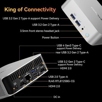 GEEKOM A8 Mini PC - AMD Ryzen 9 8945HS, 32GB DDR5, 2TB SSD, Windows 11 Pro - Ordinateur Miniature Puissant
