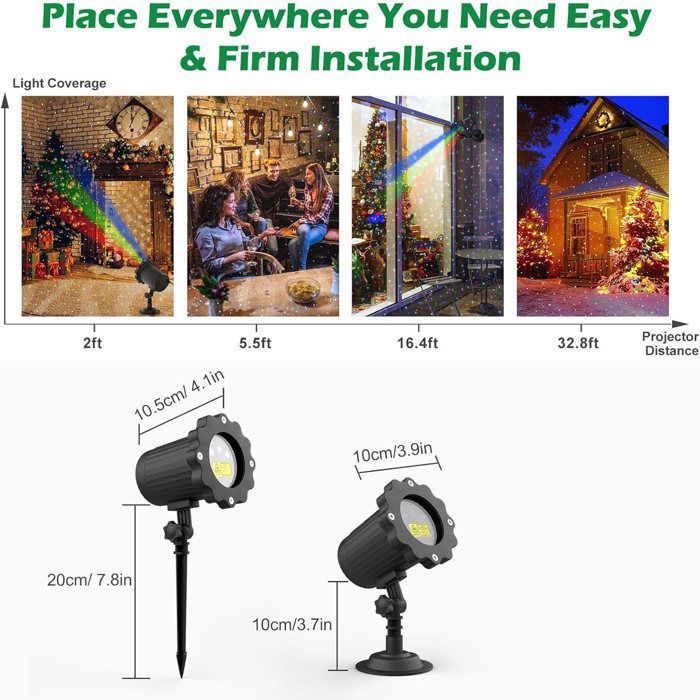 Projecteur Laser Noël Extérieur 3 Couleurs – Télécommande, étanche IP65, Câble 5 M, Effets Scintillants