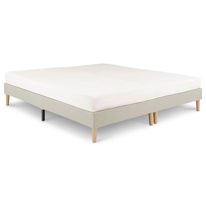 Sommier tapissier RENNES 180 x 200 cm structure en bois et revêtement en tissu beige, cadre de lit avec pieds - Maison