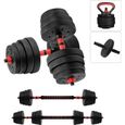 SINBIDE® Kit Haltère Musculation avec barre - Kettlebell - Abdos roue - 4 en 1 Multifonction - 30kg poids réglable-0