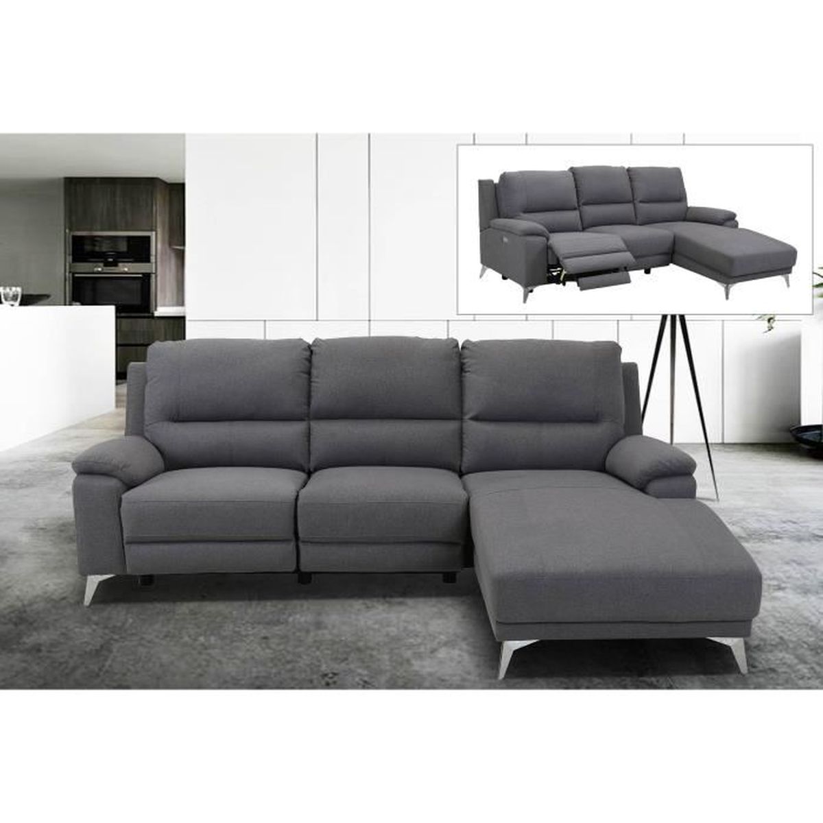 Canapé d'angle relax électrique en tissu gris avec ...