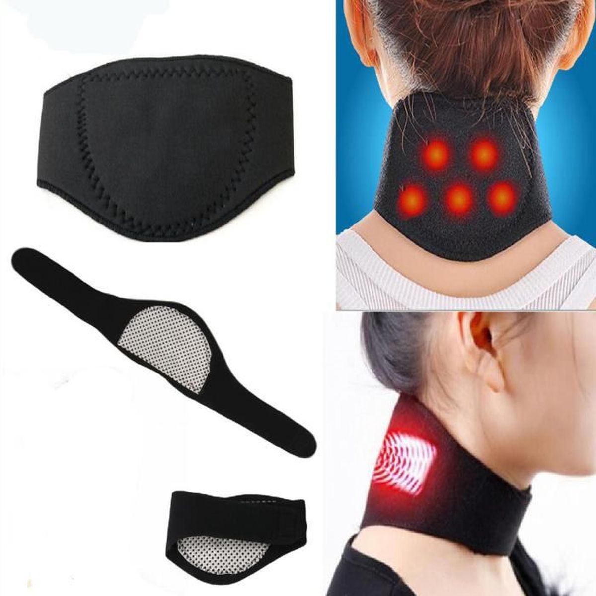 Collier Cervical Tourmaline Magnétique AutoChauffant Chauffe nuque