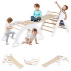 Ensemble de Jeux d'Escalade 3 en 1 DREAMADE avec Triangle/Arche/Rampe, Aire de Jeux Éducatif en Bois Massif pour Enfants, Gris