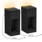 VASAGLE Lot de 2, Table de Chevet Étroite, avec Éclairage LED, 1 Port USB-A, 1 Port USB-C, Tiroirs et Compartiments Ouverts, Noir Boisé