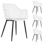 IDIMEX Lot de 4 chaises LUCIA pour salle à manger ou cuisine au design retro avec accoudoirs, coque en plastique blanc et 4 pieds en métal