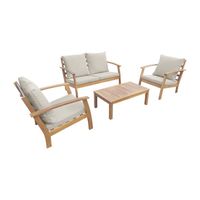 Salon de jardin en bois 4 places - Ushuaïa - Coussins écrus. canapé. fauteuils et table basse en acacia. design
