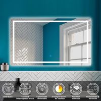 OCEAN Miroir lumineux 120 x 80 cm avec 3 couleurs + anti-buée+fonction mémoire, miroir de salle de bain LED