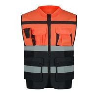 L - noir orange - Gilet de sécurité réfléchissant pour moto, vêtement de travail personnalisé, multi poches,