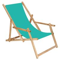 Transat de Jardin SPRINGOS - Chaise longue pliante en bois imprégné - Avec accoudoirs - Turquoise