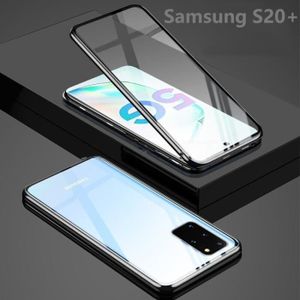 COQUE - BUMPER Coque Samsung S20 Plus,étui de protection Cadre en métal magnétique + Double face Verre trempé pour Galaxy S20 Plus - Noir