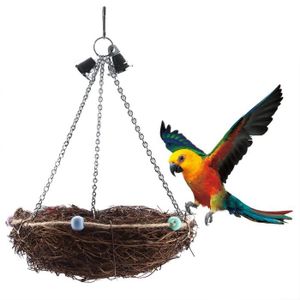 BALANÇOIRE Sonew jouet de nid d'oiseaux Rattan Birds Parrot Straw Nest Swing Swing Toy avec Bells Toys (27 x 20cm)