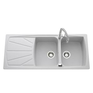 Evier De Synthese Blanc Tunia 2 Bacs 1 Egouttoir Achat Vente Robinetterie De Cuisine Evier De Synthese Blanc Tunia Cdiscount