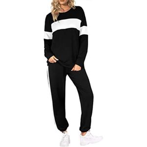 Femme Panneau Latéral Imprimé Rayure Jogging Bas 2Pcs de détente Survêtement Set