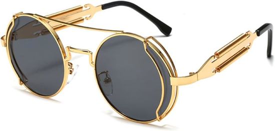 Lunette De Soleil Ronde Rétro Vintage-Steampunk Homme Avec Protection