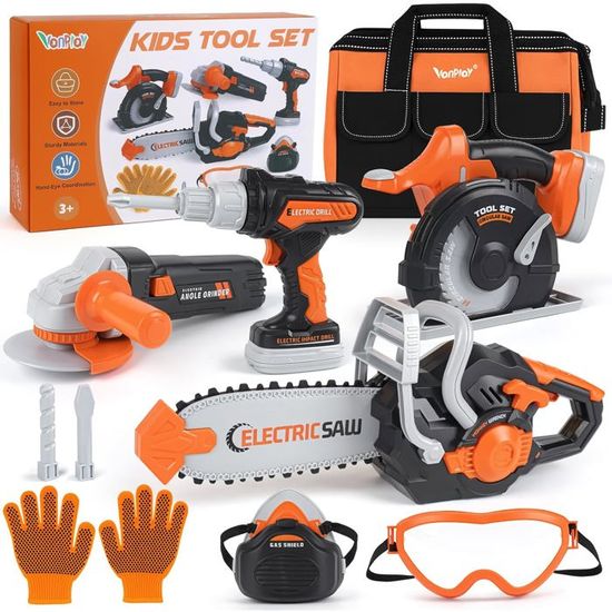 Jovow Banc à outils pour enfants, avec perceuse électrique et gilet d'ingénierie, 3 en 1, banc Jovow Banc à outils pour enfants, avec perceuse électrique et gilet d'ingénierie, 3 en 1, banc