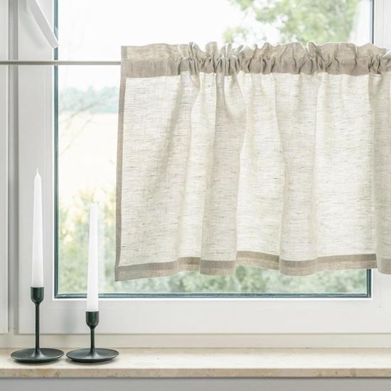 Country Style Coton Lin Café Rideau Cantonnière Pour Cuisine Salle De Bain Chambre Beige Demi-Fenêtre Traitement Panneau Petit Rideau Pour Salon 100 X 40 Cm