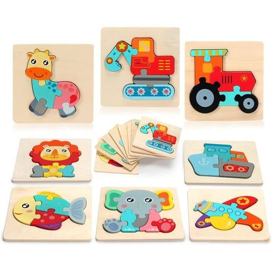 Puzzle en Bois - Montessori - 8 Pièces - Animaux - 2 Ans - Jouet ...