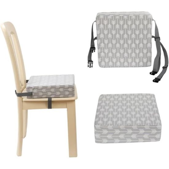 Réhausseur Chaise Enfant Beige - 2 Hauteurs Réglables - Coussin PU Imperméable Et Ceintures Sécurité - Confort Total