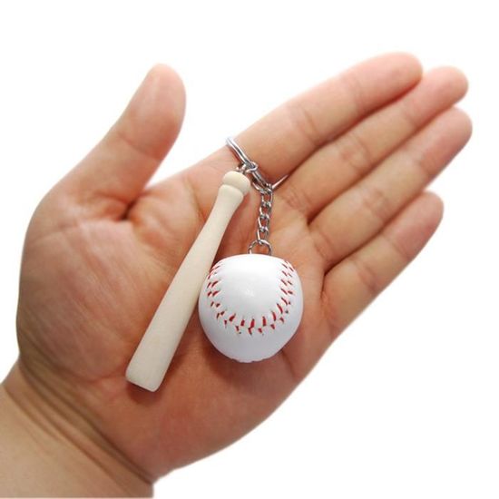 Porte-clés Baseball – Mini Gant Cuir PU + Batte Bois, Fer-zinc, Cadeau Fan Ou Joueur