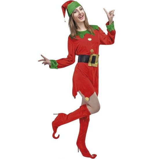 Costume Lutin du père Noël femme S/M - PTIT CLOWN - Rouge, vert et noir