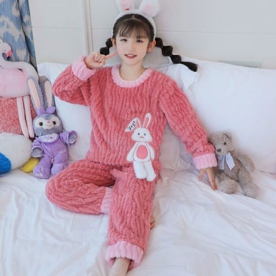 2 pieces pyjama polaire d hiver pour enfants garcons et filles vetements de maison chauds de dessin anime rose lapin Rose lapin Cdiscount Pret a Porter