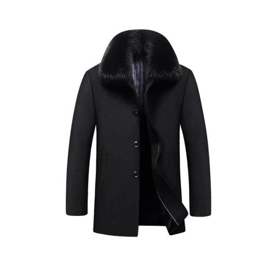 Générique Manteau Homme En Laine à Capuche Chaud Long Manteau D'Hiver Epais Trench Coat Parka Caban Business Décontractée Revers Overcoat Manteau Polaire Homme S M L XL XXL 4XL 5XL