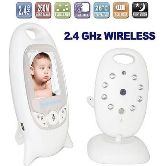 Bébé Moniteur 2" LCD Couleur Babyphone 2.4 GHz Vidéo Numérique Baby + Caméra Vidéosurveillance Sans Fil 2 Voies IR Audio Bidirection