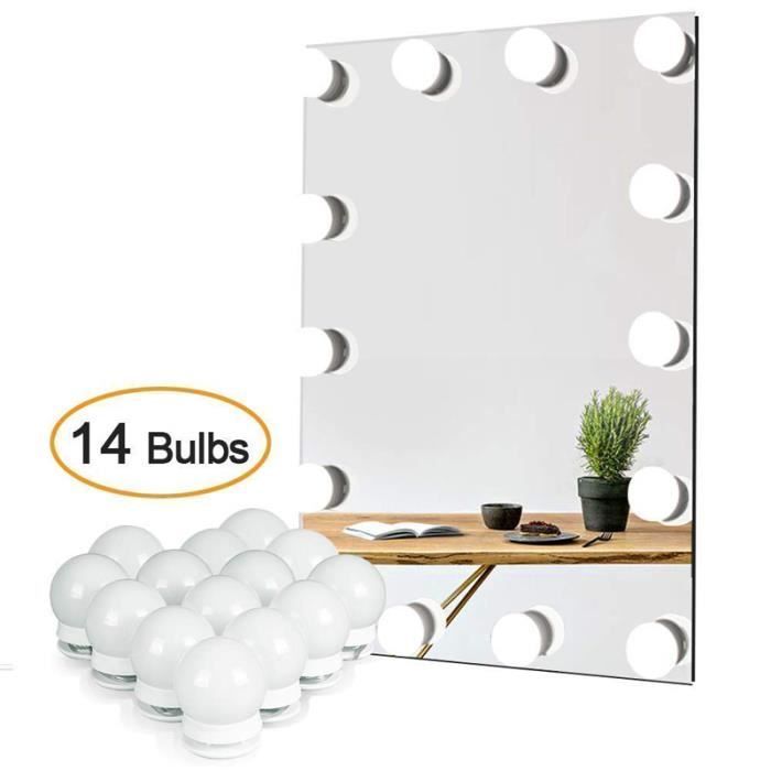 kit de lumière LED pour miroir de courtoisie de Hollywood pour maquillage,lampe de coiffeuse table 14 ampoules LED[Classe énergétiqu