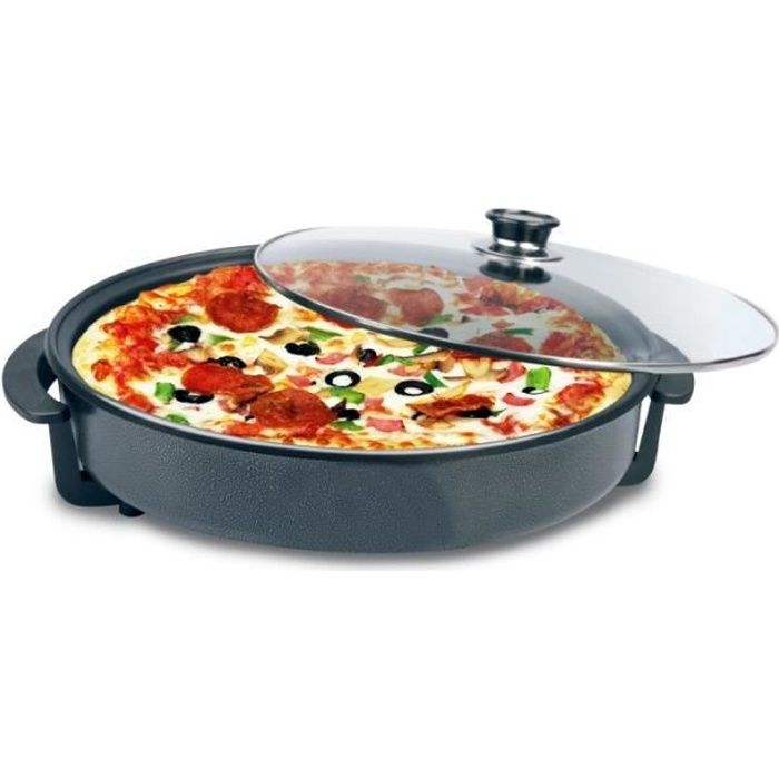 Cuiseur Multifonction 1500W pour pizza et autre anti-adhérent Diamètre 30 cm avec couvercle en verre de sécurité 1500W